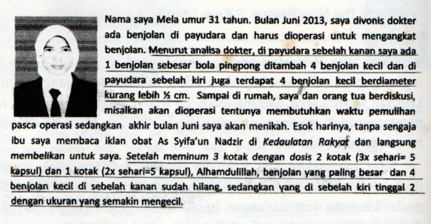 Foto testimoni Ibu Mujiyo